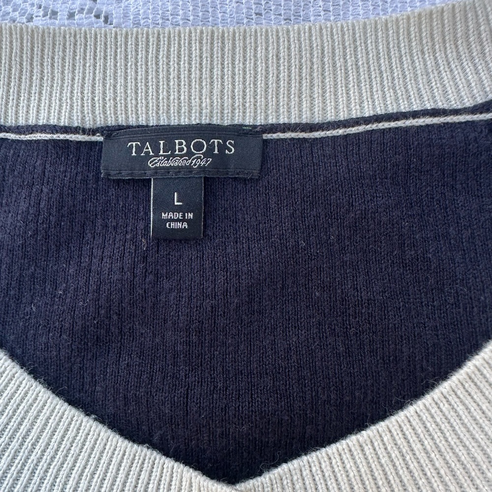 Talbots Navy and Cream Button-Down Cardigan - Picture 5 of 7